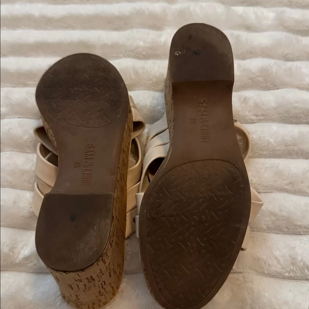 Sam & Libby Neutral Beige Crisscross Cork Wedge Slides